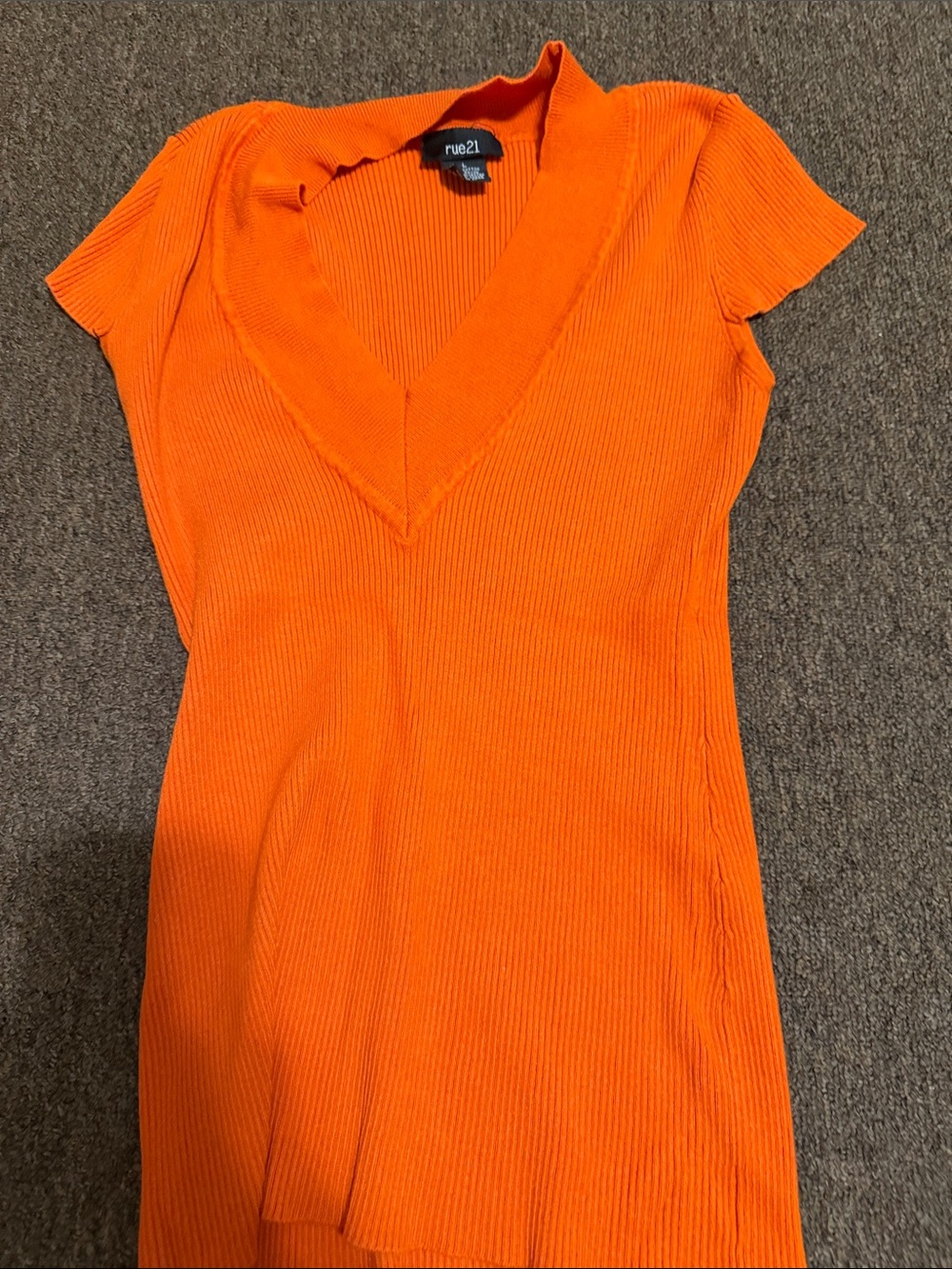 rue21 Orange Ribbed V-Neck Short Sleeve Top